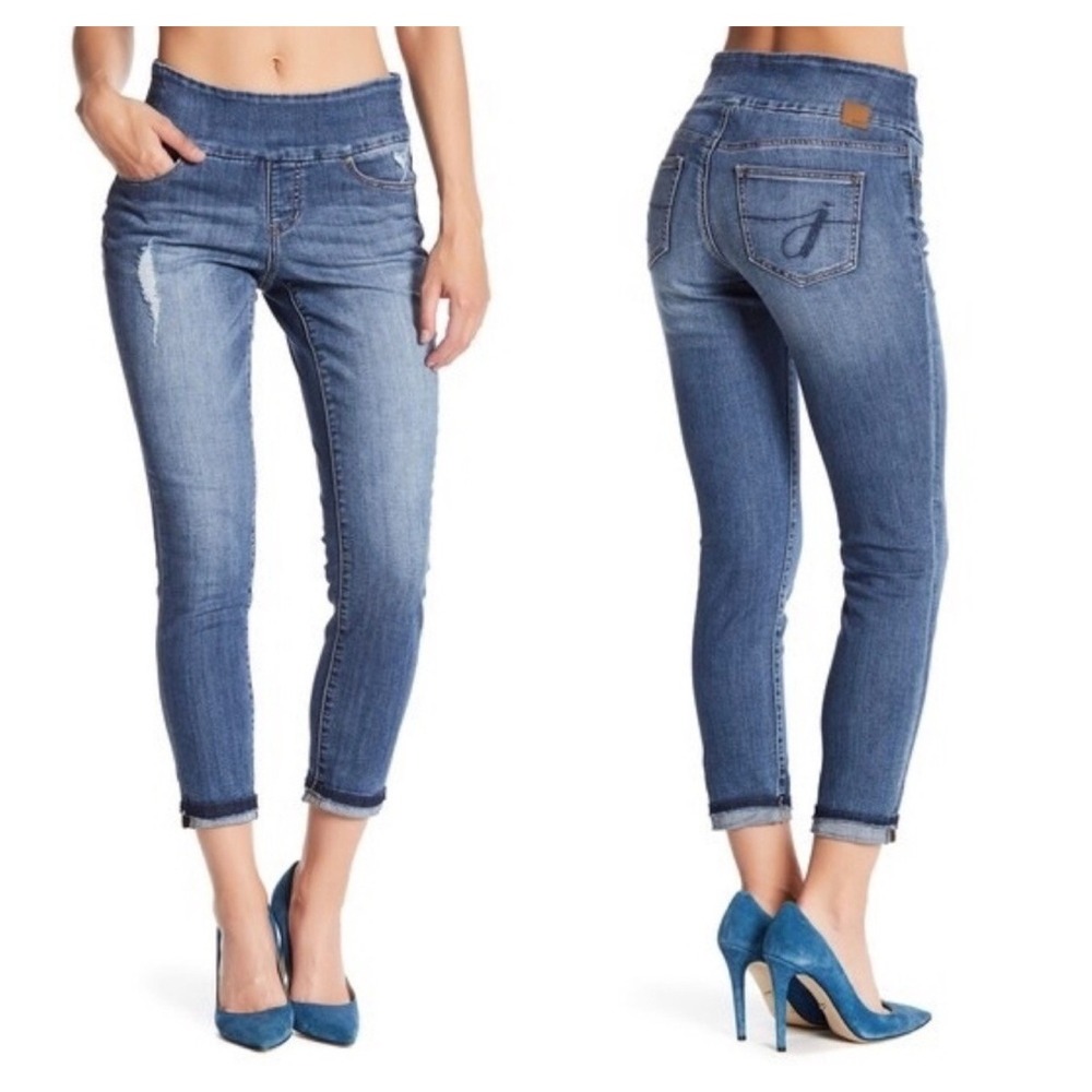 Jag Jeans 16 High Rise Skinny Pull On‎ Distressed Raw Hem Blue Denim Stretch